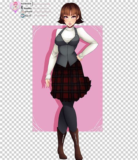 Ilustración de Makoto Hanaoka vestido de mujer.