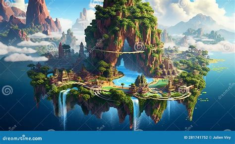 Paisaje de Edolas con islas flotantes y cielo verde lima