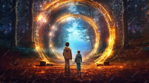 Joven mirando un portal mágico