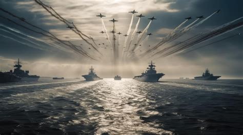 La flota naval de la alianza mundial enfrentando el Estruendo