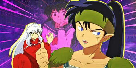 Inuyasha discutiendo con Kouga mientras Kagome intenta calmar la situación