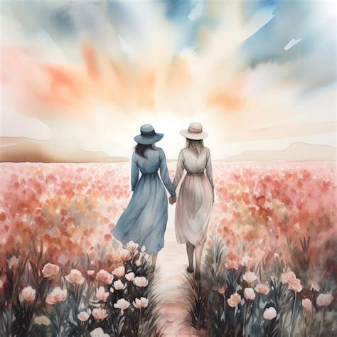 ilustración de dos mujeres en un entorno romántico