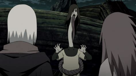 Orochimaru bromea con Suigetsu y Karin