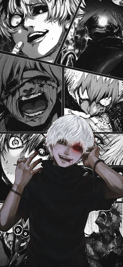 Ejemplo de fondo de pantalla de Kaneki con el dedo en un dispositivo móvil