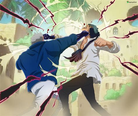 Aokiji y Garp intercambiando golpes devastadores