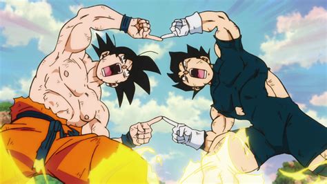 Goku y Vegeta intentando la Danza de la Fusión