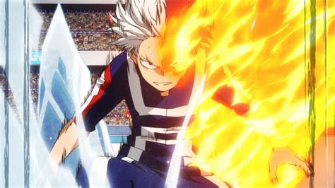 Shoto Todoroki utilizando su Don Mitad Frío Mitad Caliente
