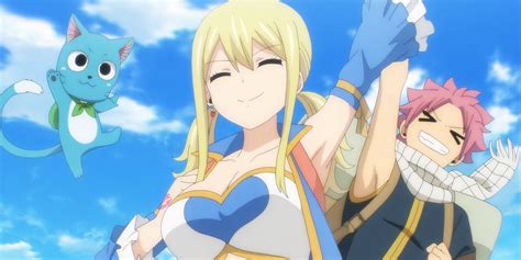 Natsu, Lucy y Happy discutiendo la disolución del gremio