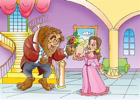Ilustración de La Bella y la Bestia en una edición antigua
