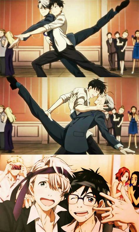 Yuri Katsuki y Victor Nikiforov patinando juntos