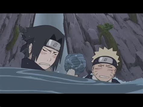 Ilustración de Naruto y Sasuke en una cascada