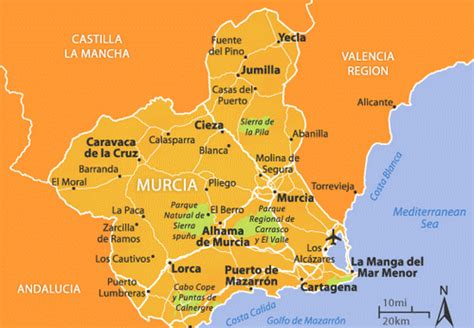 Mapa de la provincia de Murcia con la ubicación de la ciudad de Murcia destacada