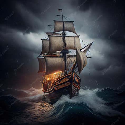 Barco pirata en alta mar