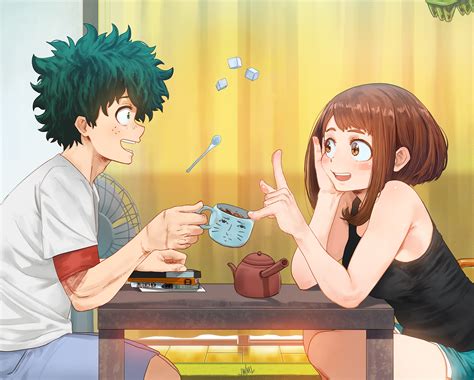Izuku Midoriya y Ochaco Uraraka contra Katsuki Bakugo y Tenya Ida en un entrenamiento