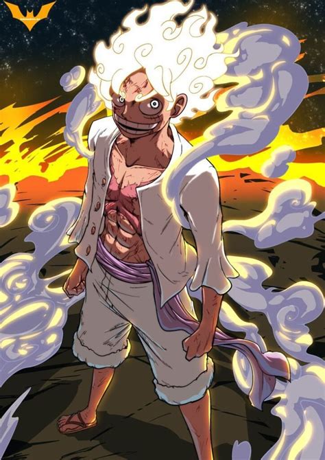 Luffy en Gear 5 con cabello y ropa blancos