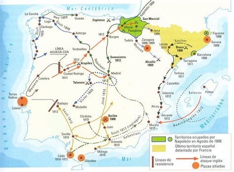 Mapa de la Península Ibérica durante la Guerra de la Independencia Española