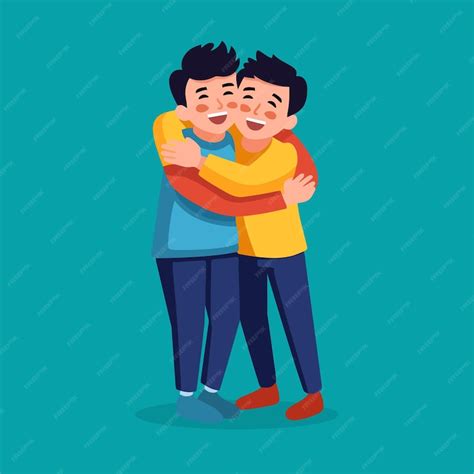 Ilustración de dos hombres abrazándose con un corazón roto en el fondo