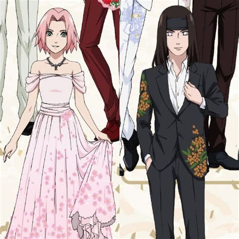 Ilustración de Neji y Sakura de jóvenes, con un aire nostálgico.