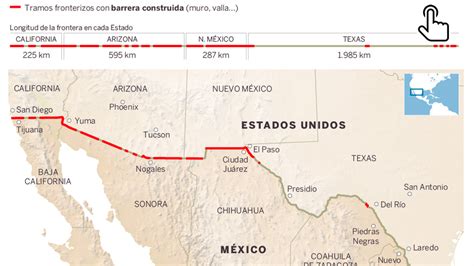 Mapa de la frontera entre Estados Unidos y México