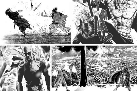Página de manga con estilo de dibujo exagerado y dinámico