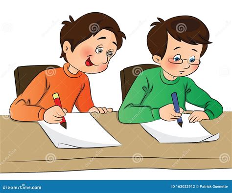 Ilustración de un ninja copiando en un examen escrito