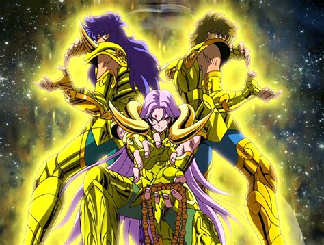 Ilustración de los tres Gold Saints ejecutando la Athena Exclamation.