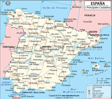 Mapa de España con las principales ciudades de proyección