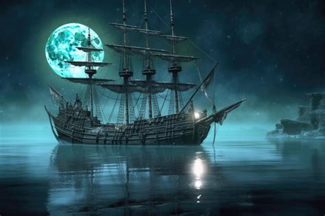 Barco pirata navegando bajo la luna
