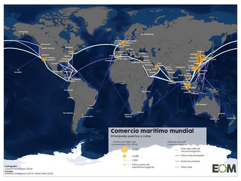 Mapa del mundo con énfasis en rutas marítimas