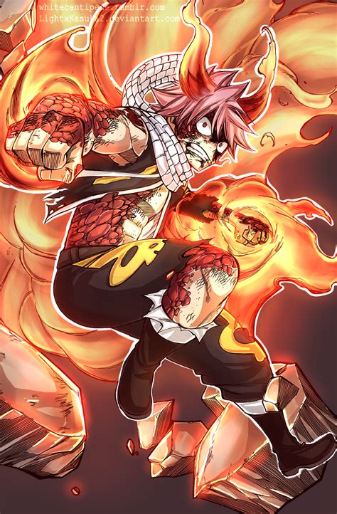 Ilustración de Natsu en modo Dragon Force con escamas y garras de dragón