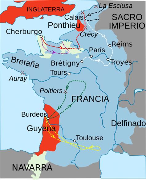 Mapa de las batallas de la Guerra de los Cien Años