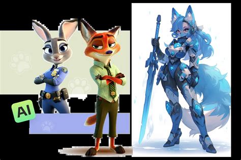 Ilustración de personajes furry en una pose romántica