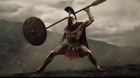 Representación artística de un guerrero con lanza en acción