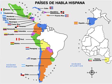 mapa de países de habla hispana