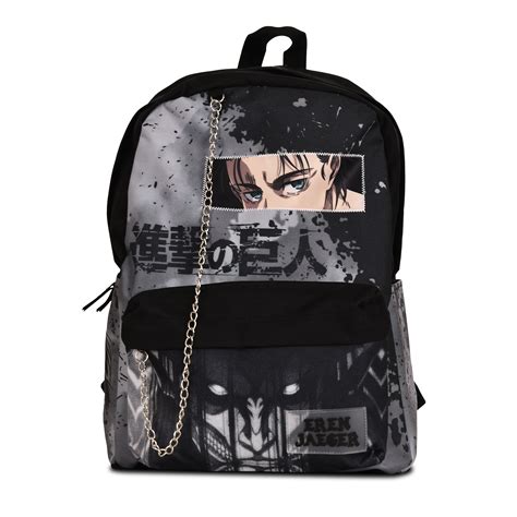 Mochila de Ataque a los Titanes con Eren Jaeger y detalles metálicos