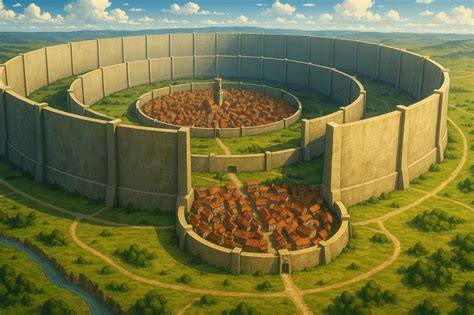 Ilustración de los muros de la ciudad de Shiganshina siendo atacados por el Titán Colosal