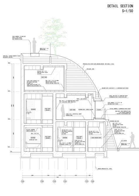 Plano arquitectónico del hotel Shiroiya intervenido por Sou Fujimoto