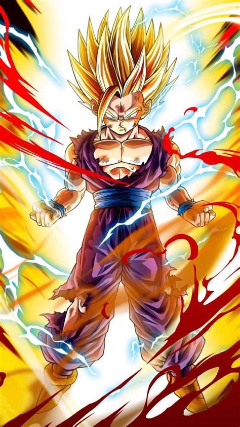 Ilustración de Gohan transformándose en Super Saiyajin 2