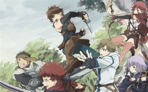 Ilustración de los personajes de Grimgar en una escena de combate
