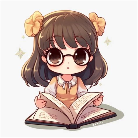 chico anime con gafas leyendo un libro