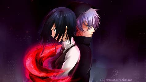 Ilustración del primer beso entre Kaneki y Touka