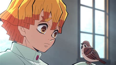 Zenitsu con un pájaro en el hombro