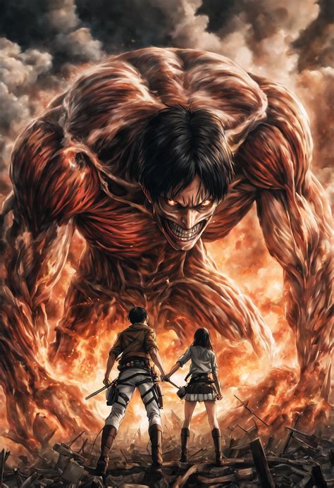 Ilustración de un personaje de Attack on Titan luchando contra un titán