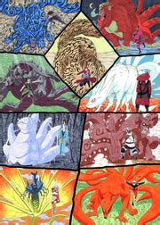 Infografía de los Nueve Bijūs con sus nombres y Jinchūrikis