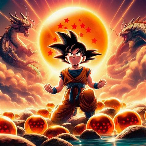Ilustración de Goku y las Esferas del Dragón