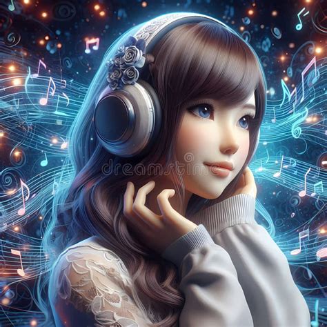 Ilustración de anime con notas musicales