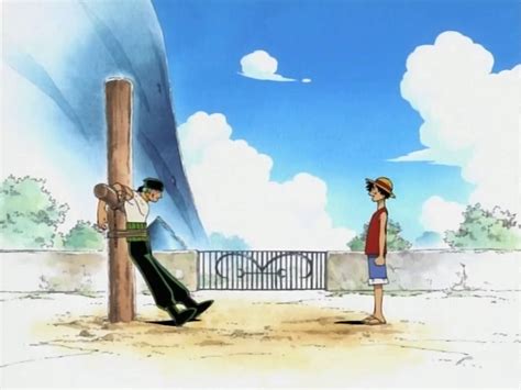 Luffy reclutando a Zoro en Shells Town