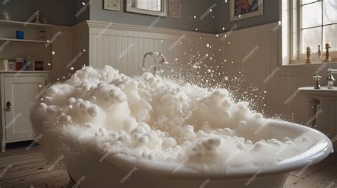 Imagen de una bañera con espuma y un recipiente de blanqueador al lado