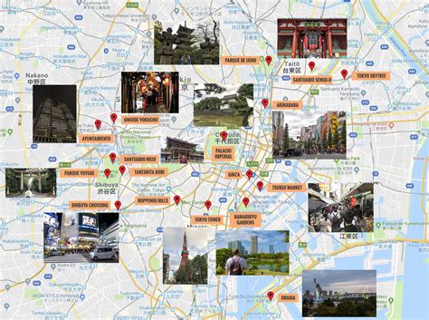 Mapa de atracciones de manga y anime en Japón