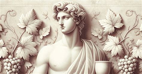 Ilustración de Dioniso, dios griego del deseo y el vino, con una apariencia seductora.
